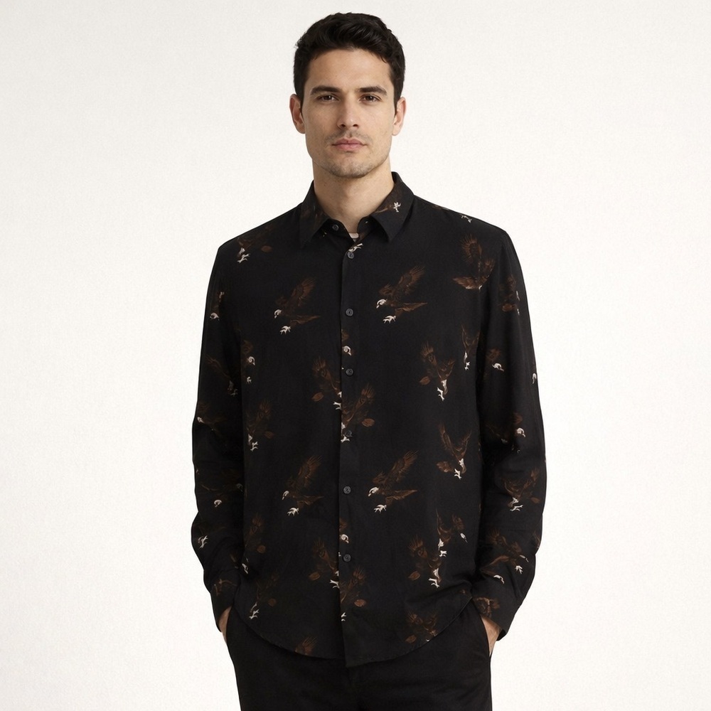 The Kooples Paris Black Eagle-Print Relaxed Shirt – Size M (Unisex Men’s) NWT